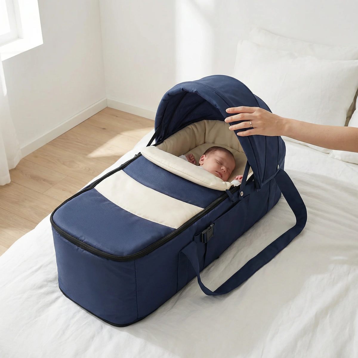 Amari - Portable Baby Nest - Lightweight Travel Bassinet with Canopy for Newborns