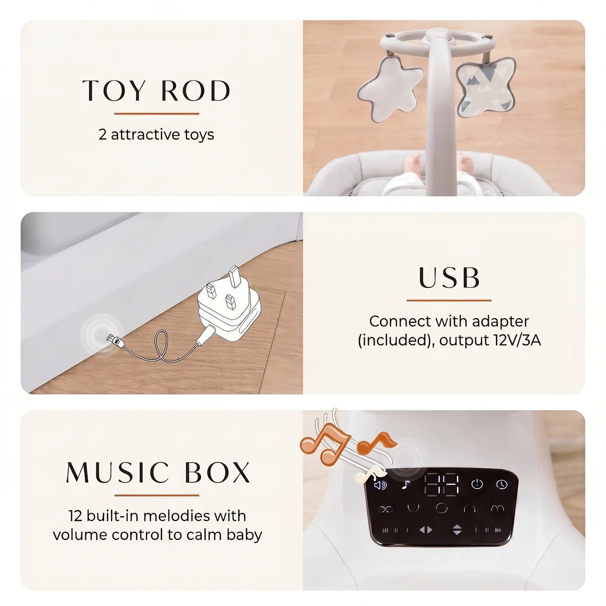 Amari - Premium Baby Bouncer 360° - Automatic Rocking